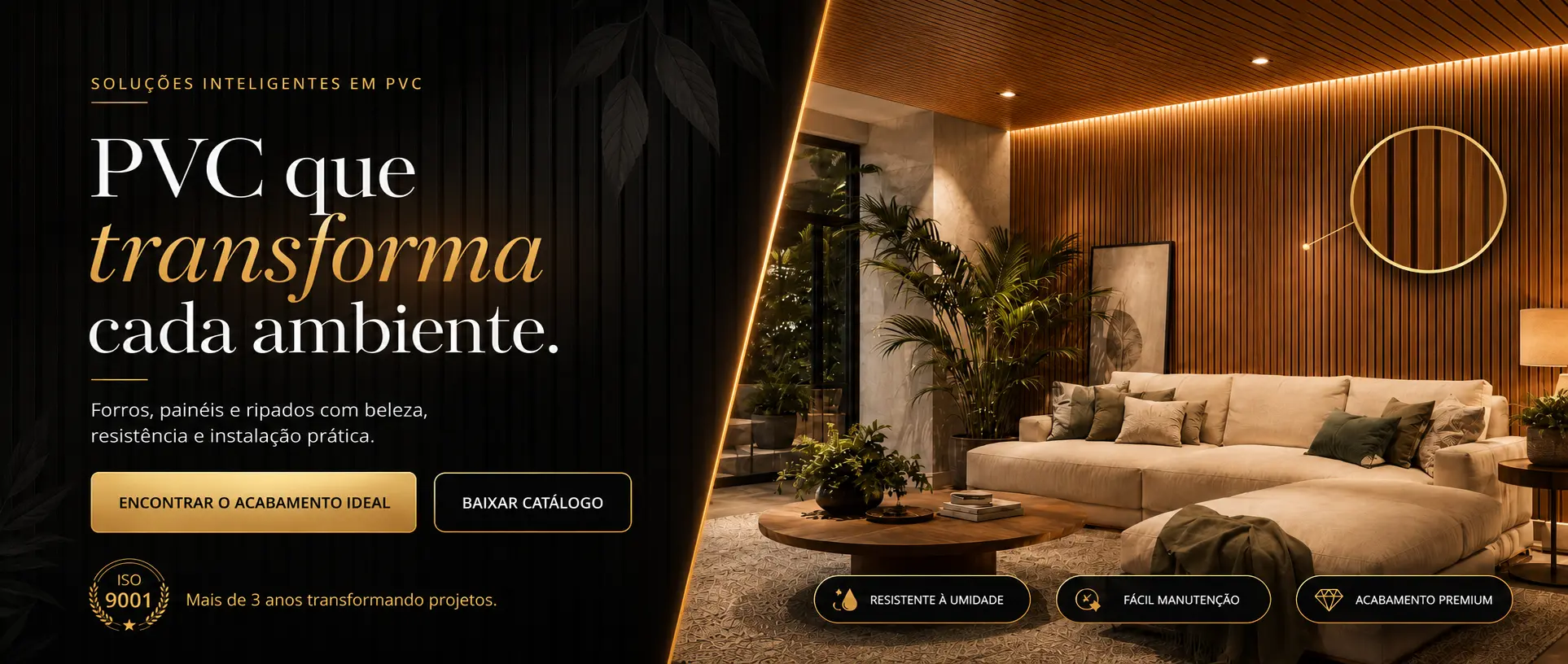 Ambiente sofisticado com forro e painel ripado Top PVC